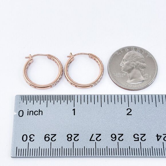 Sterling Silver 925 Rose Gold Tone 2cm Cubic Zirconia Hoop Earrings - Picture 8 of 8